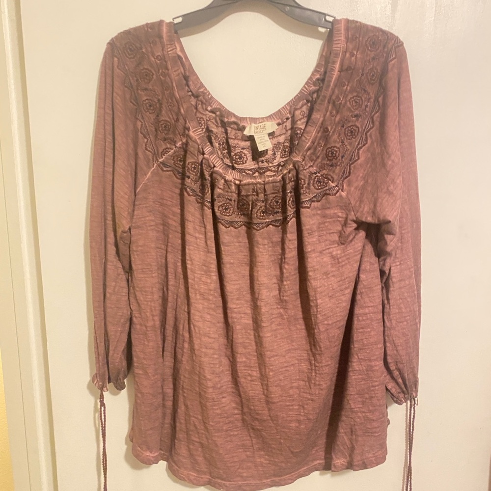 Vintage America Pink Embellished 3/4 Sleeve Blouse